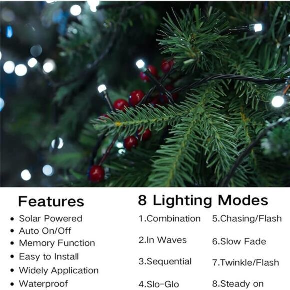 Solar Christmas Lights Outdoor 400 LED String Lights 8 Modes Waterproof Fairy - Picture 3 of 7